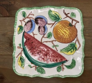 Vtg Italian 11.75” Square Ceramic Plate Hand Painted Watermelon Fruit Excellent - Picture 1 of 15