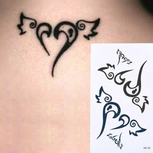 Flash Einmal Temporary Klebe Tattoo Herz Flügel Party Schwarz Geschenk Strand - Bild 1 von 5