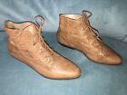 Buskens Tan Beige Brown Abstract Vintage Soft Leather Ankle Boots Lace Booties