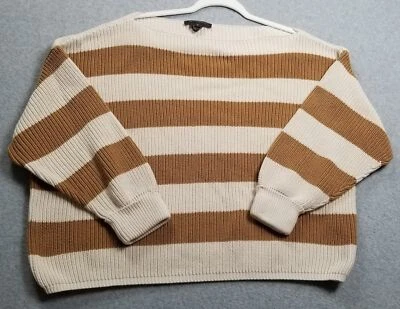 Suéter French Connection Mujer Mediano Marrón Blanco Rayas Mangas Largas Grueso Foto 1 de 4