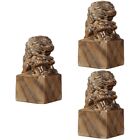 3 Pieces Lion Statue Wooden Foo Dogs Statues Crafts Office Carving