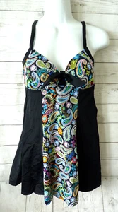 EIN SHORE FIT! Damen-Bademode-Badekleid schwarz Blumenmuster mehrfarbig Größe 10 neu ohne Etikett - Bild 1 von 6