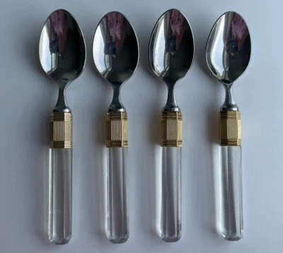 Juego de 4 cucharaditas vintage Prisma Laslo Mikasa mango transparente adornos dorados Foto 1 de 4