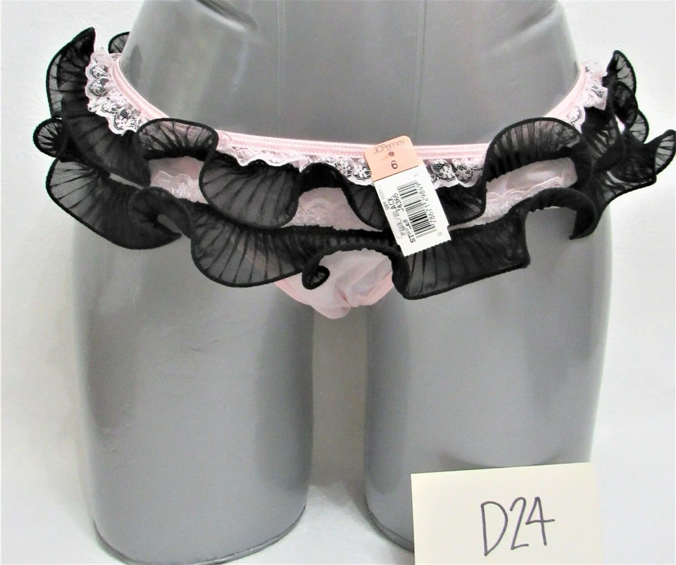 Tanga delicada con volantes para mujer bragas rosa y negro ropa interior talla 6 Foto 1 de 4
