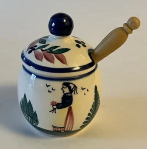 Quimper Senftopf mit Löffel Französische Kunstkeramik Deckel Honig Marmeladenglas - Bild 1 von 12