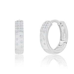 Pendientes de aro de plata de ley, circonita cúbica y cepillados - Imagen 1 de 1