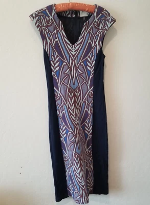 Vestido Vaina Anthropologie HD in Paris Cleo Jacquard Cuello Dividido XXS Azul Elástico Foto 1 de 4