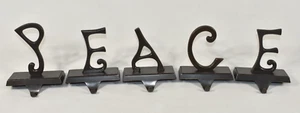 Pottery Barn PEACE Set of 5 Stocking Holders Hangers Oil Rubbed Bronze AS-IS - Picture 1 of 12