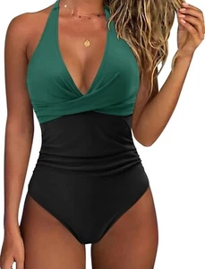 SUUKSESS Womens Sexy Tummy Control One Piece Swimsuit Halter Tie Push Up Medium - Picture 1 of 7