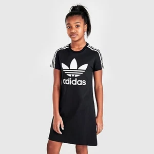 adidas Logo Front Skater Dress Girls S 9-10Y Black/White Crewneck Short Sleeves - Picture 1 of 16