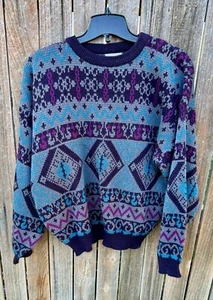 Vintage Peter Jon "Opa" Pullover Gr. L geometrisches Muster 100% Acryl - Korea - Bild 1 von 8