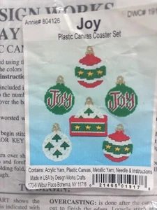 Plastic Canvas Coaster Set Kit - Christmas Ornaments Set of 6 Vintage New! - Picture 1 of 3