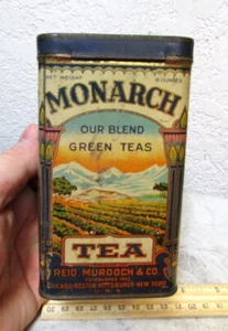 Vintage Monarch Green Tea latta 8 once, vuoto, grafica colorata, arredamento cucina - Foto 1 di 6