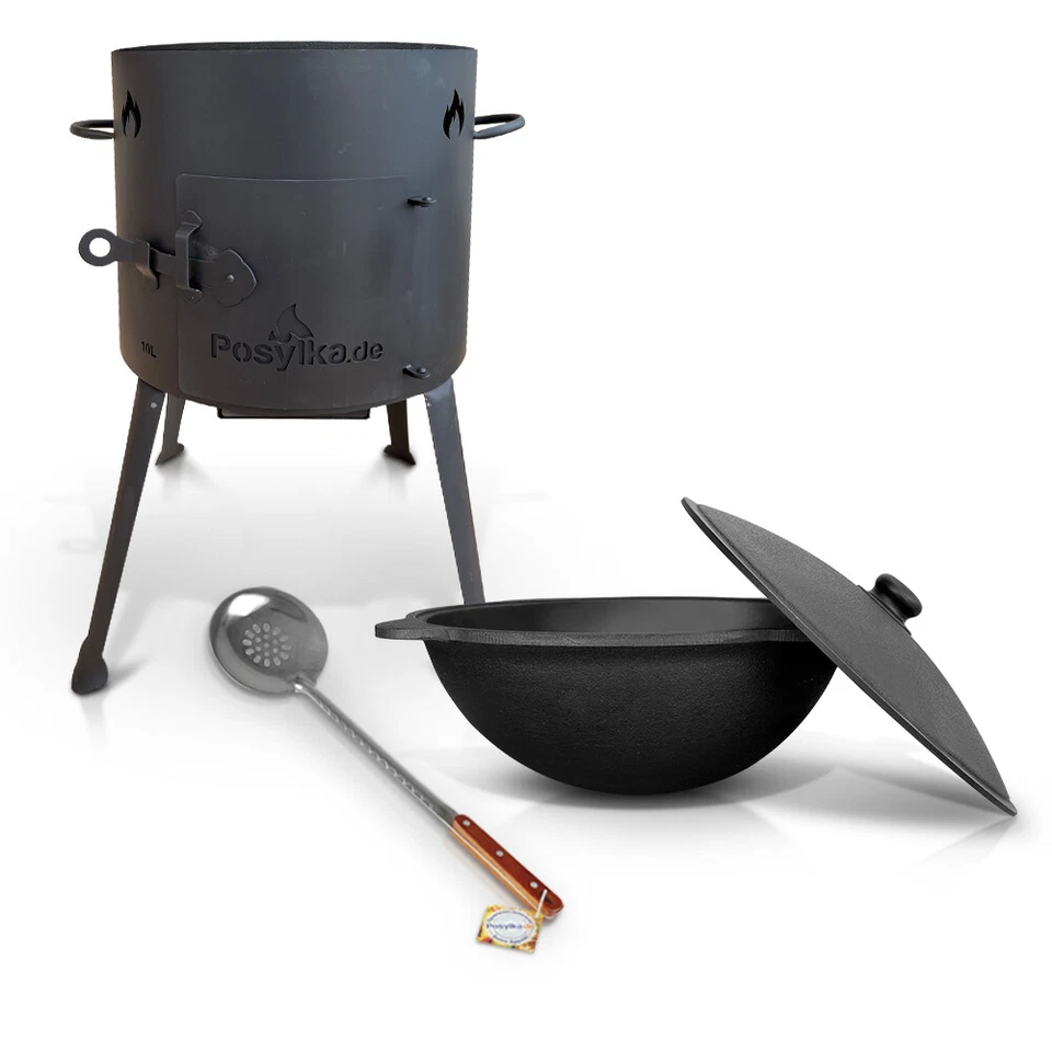 Gusseisen Kazan 10 L Deckel Utschak Uchag Feuerofen 36cm Schaumlöffel казан учак - Bild 1 von 1