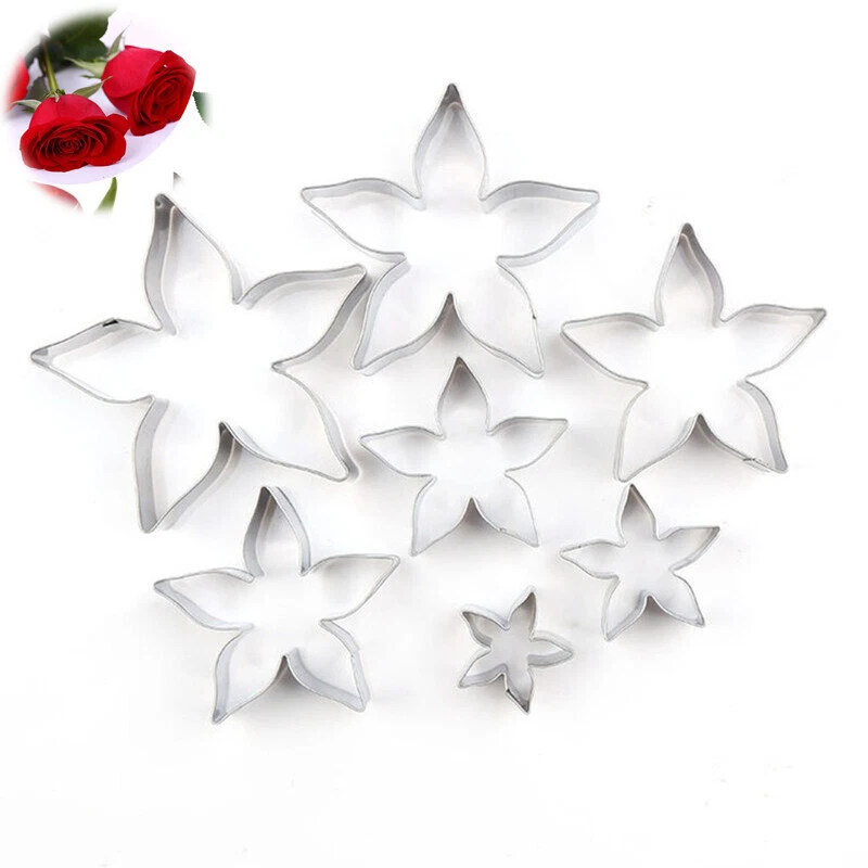 Mold Calyx Cutting Cutters Pastry Baking 7Pcs Cake Cookie Rose Flower Stainless - Image 1 of 4