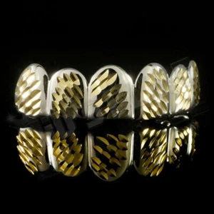 14K weiß vergoldete obere und untere Zähne DIAMANTSCHLIFF Grill Hip Hop GRILLZ SET - Bild 1 von 3