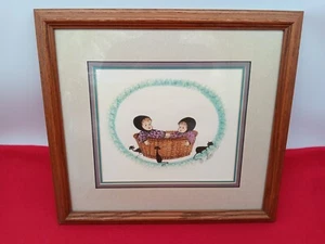 P. Buckley Basket Pals 1990 Rare Framed Signed Print 233/1000 Cats Babies - Picture 1 of 2