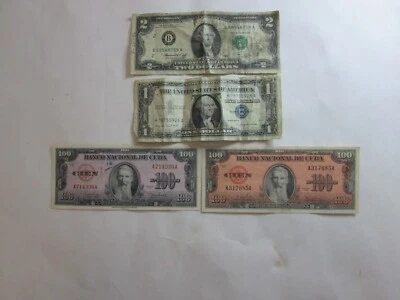 One Dollar 1957, 2$ 1976 and two differents 100 pesos from censury country, VF - Image 1 of 4