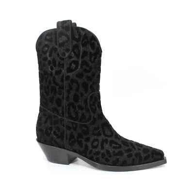 Dolce & Gabbana Black Leopard Metallic Heeled Cowboy Ankle Boots 38.5 Bootie - Image 1 of 4