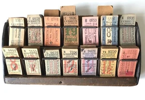 PRE-WAR OMNIBUS CONDUCTORS WOODEN TWO TIER DOUBLE SIDED TICKET HOLDER & TICKETS - Picture 1 of 8