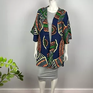 Chaqueta Kimono GF Grass-Fields Talla 10 Algodón Estructurado Bolsillos Estampados Mujer - Imagen 1 de 12