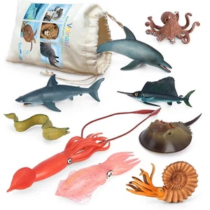 Volnau Sea Creature Toys 9PCS Pacific Ocean Animal Figurines Shark Fish for T... - Picture 1 of 6
