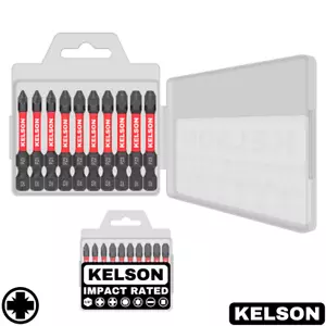 10 x Mixed Pozi PZ1 PZ2 PZ3 50mm Impact Screwdriver Bits with Case 1/4" KELSON - Picture 1 of 4