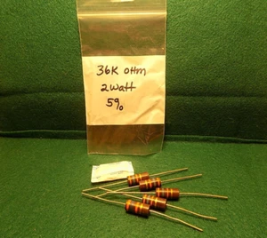 (1) 5er Pack Carbon Comp 36K OHM 2 Watt 5% Widerstände NOS - Bild 1 von 1