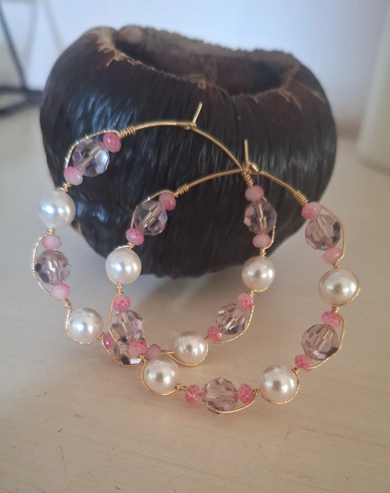 Pendientes llenos de oro hechos a mano con cristal de perlas, ¡cristales! Foto 1 de 4