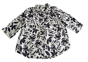 Foxcroft Shirt Womens 20W Navy Blue Gray Floral Wrinkle Free Button Down Relaxed - Picture 1 of 11