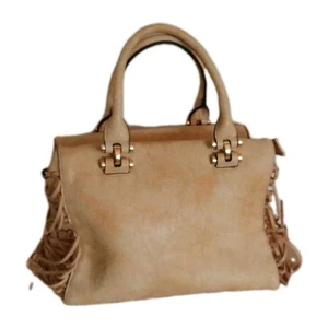 Borsa a mano beige pelle sintetica lacci lati borsa medico manici vinile medio usata in ottime condizioni - Foto 1 di 8