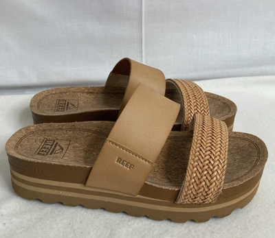Sandalia REEF Cushion Vista Hi MUJER 6 36 Corcho Tostado Vegano Puntera Abierta Zapatos Deslizables Foto 1 de 4