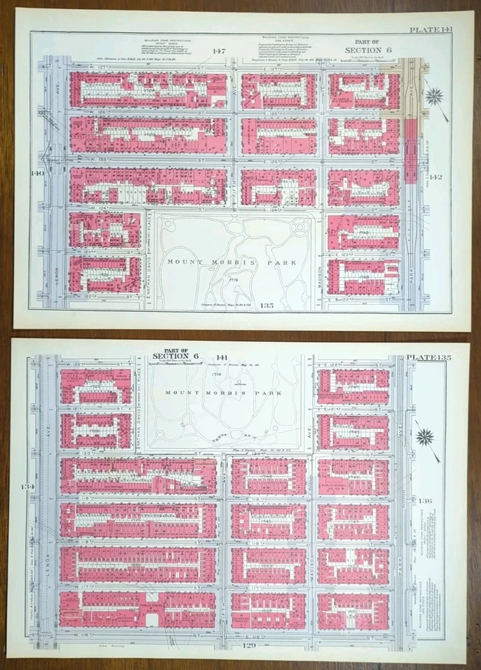 1934 New York City NY Map LENOX Av-PARK Av W116-W127 St MOUNT MORRIS Aka GARVEY - Image 1 of 4