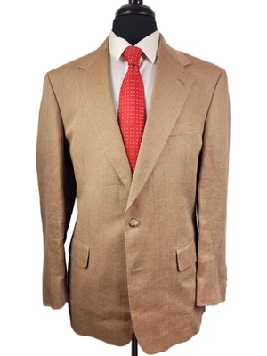 Blazer Chaqueta Brooks Brothers Dorado Naranja Espiga 100% Lino 2 Botones 42R Foto 1 de 4
