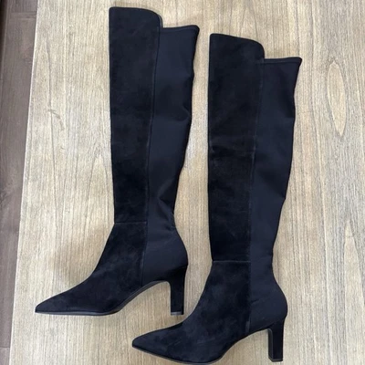 Botas hasta el muslo de gamuza elástica Stuart Weitzman 11,5 D anchas negras sobre la rodilla Foto 1 de 4