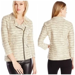 Veste pull zippée moto marbrée marque Lucky marron crème neutre taille S - Photo 1/9