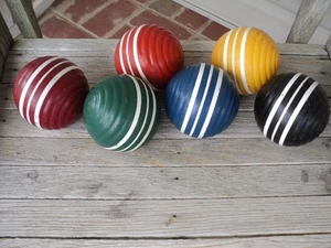 Vintage 6er Set Forster 3-STREIFEN GERIPPT 3,25" Krocket Ball Set Große Größe - Bild 1 von 4