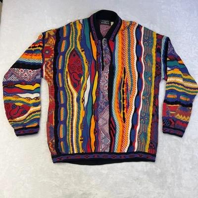 Vintage Tundra Bachrach Canada Colorful Cotton Knit Button Up Collared Sweater - Image 1 of 4