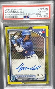 Bowman Arjun Nimmala Chrome Prospect 2024 refractor amarillo automático 30/75 PSA 10 JO1 - Imagen 1 de 2