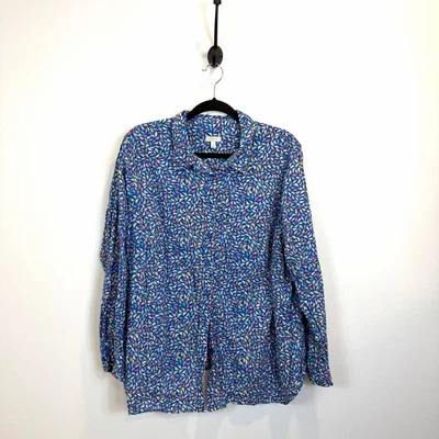 Blusa Camisa Talbots 2X Colorida Estampada de Pájaros Con Botones Algodón Manga Larga Foto 1 de 4