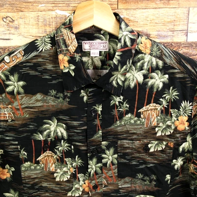 Wallace & Barnes Hawaiian Shirt Mens Size M Black Beach Print  Casual Button - Image 1 of 4