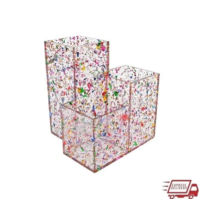 Acrylic Brush Organizer W/ Pink Confetti Design Makeup Brushes & Accessories New - Image 1 of 4