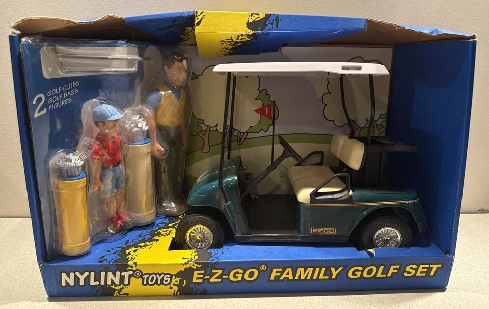 Vintage Nylint Toys 1998 EZ-Go Golf Cart + Figures & Clubs/ Bags.  NEW in Box - Image 1 of 4