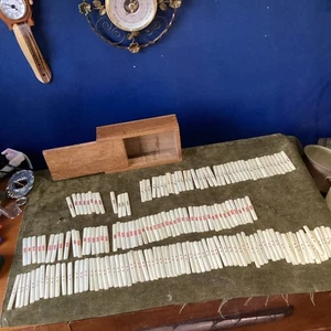 Antique Vintage Bone Mah Jong Counters Score Sticks In Sliding Lid Box 180 Pcs - Picture 1 of 14