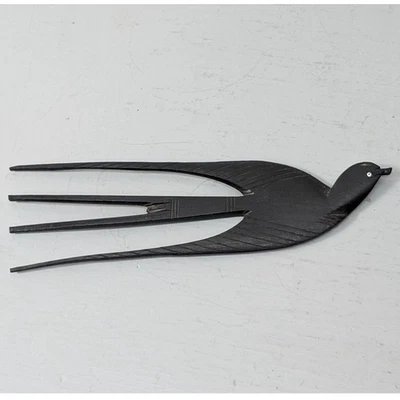 Vintage Hand Carved Ebony Wood Black Bird Hair Comb Picks Swallows African 8.5" - Image 1 of 4