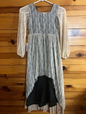 NWT Mia Joy Joyfolie Ecru Jermaine Dress Girls Black Lining Hi-Lo Size 6 - Image 1 of 4