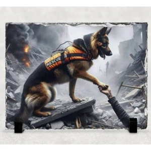 German Sheperd Hero Photo On Slate Rock 7.9” X 5.9” Stone Plaque - Picture 1 of 2