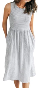 MEROKEETY - Sleeveless Striped Dress w/ Pockets - BLACK & WHITE - Small - NEW - Picture 1 of 5