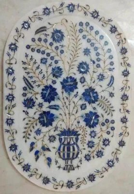 12 Zoll x 9 Zoll Oval Marmor Serviertablett Lapis Intarsien Kunst Luxus Intar... - Bild 1 von 4