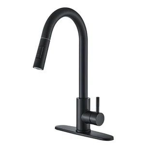Matte Black Kitchen Sink Faucet Swivel Single Handle Pull Down Sprayer Mixer Tap - Picture 1 of 11